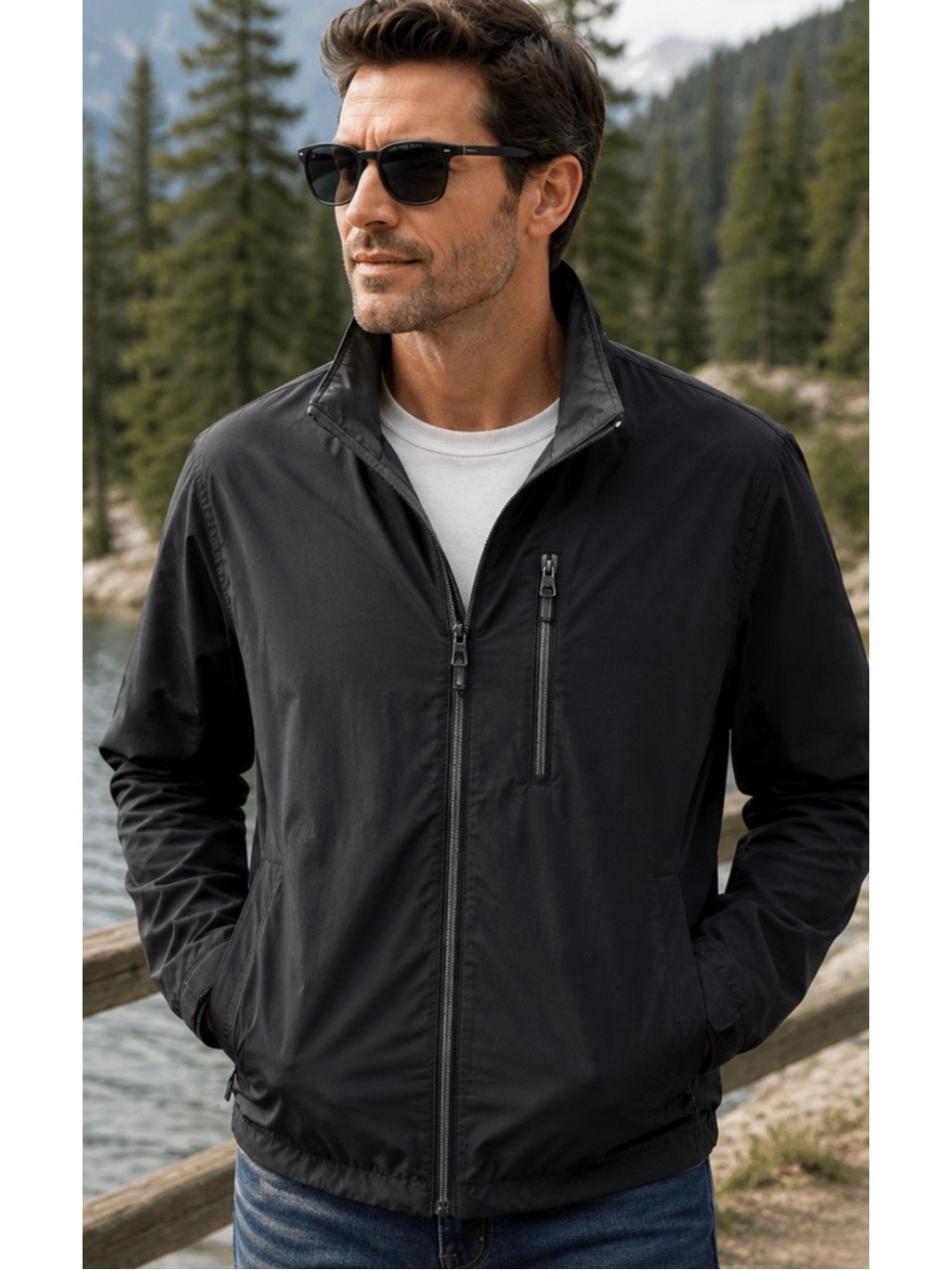 Michael Kors Men’s Black Lightweight Rain Resistant Zip Jacket Medium coat water